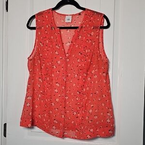 CAbi L Sheer Salmon Pink Sleeveless Blouse with Floral Print